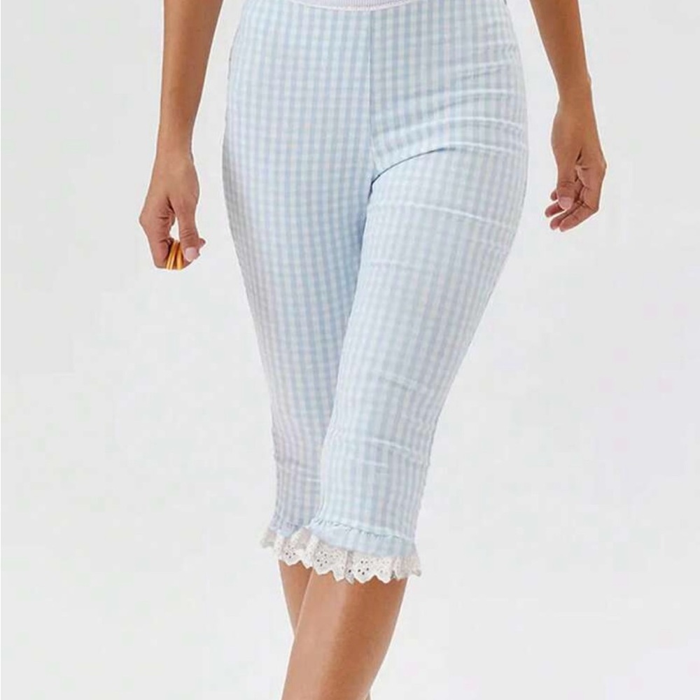 Women's Blue Gingham Cropped Pants